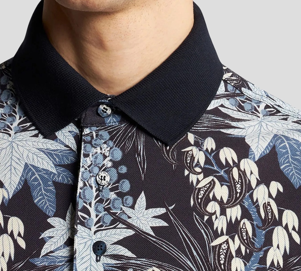 Etro - POLO AZUL CON DISEÑO DE FLORES AZULES