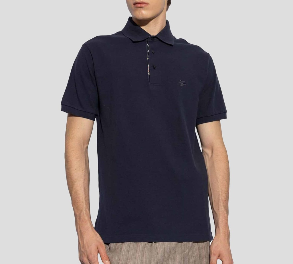 Etro - POLO AZUL OSCURO PRINTED DETAILS