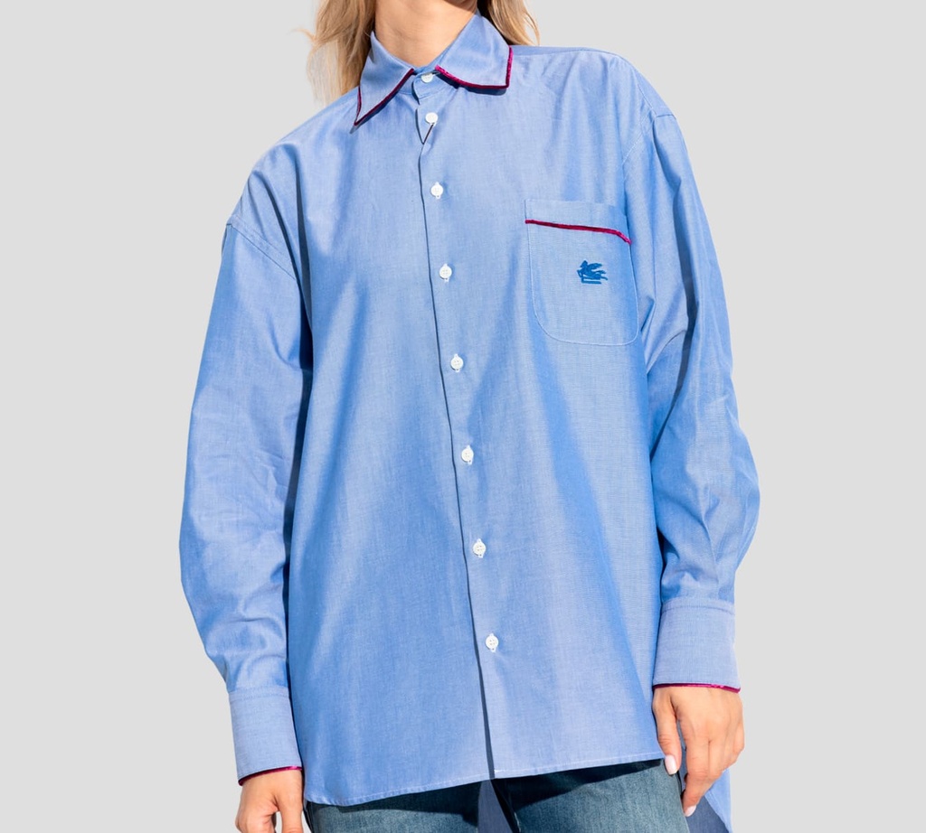Etro - CAMISA OXFORD CON LOGO BORDADO Y BOLSILLO FRONTAL