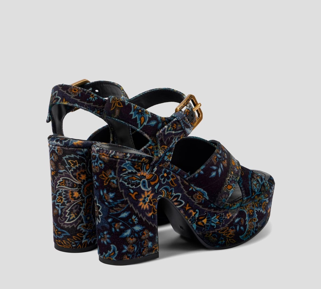 Etro - SANDALIAS DE PLATAFORMA EN TERCIOPELO CON ESTAMPADO PAISLEY