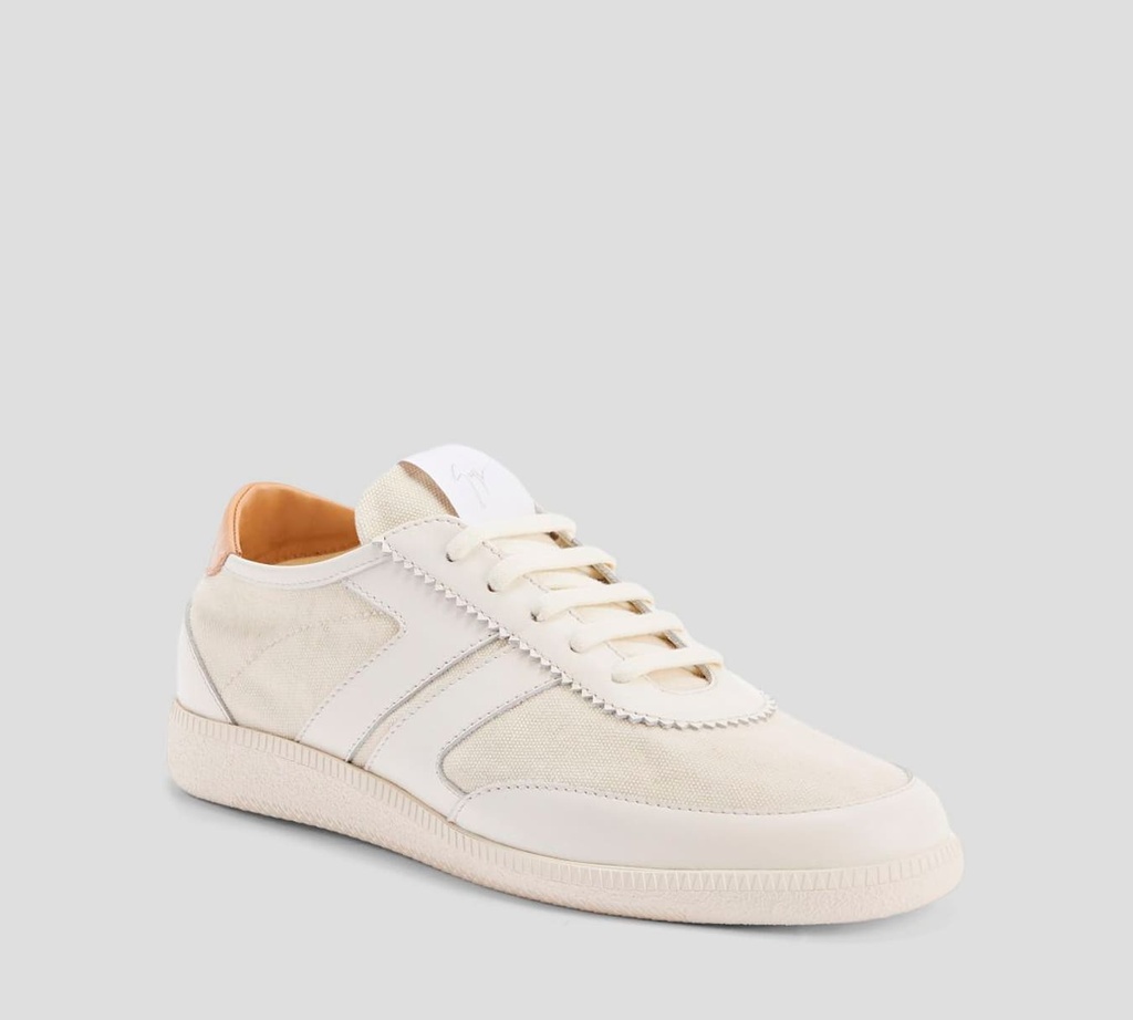 Giuseppe Zanotti - ZAPATOS EN LONA Y CUERO OFF WHITE CON DETALLE MARRÓN