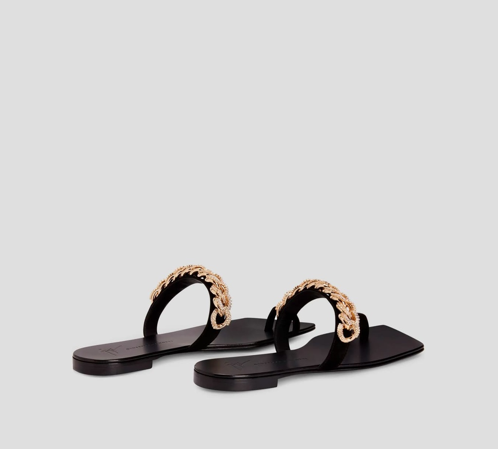 Giuseppe Zanotti - SANDALIA NEGRA PLANA CON CADENA