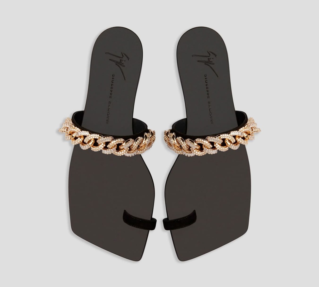 Giuseppe Zanotti - SANDALIA NEGRA PLANA CON CADENA