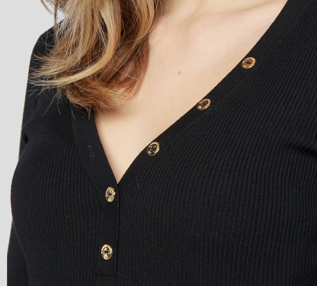 Elisabetta Franchi - VESTIDO NEGRO ACANALADO CON CINTURON