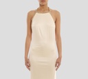 Elisabetta Franchi - VESTIDO CREMA BORDE DE CADENAS DORADAS