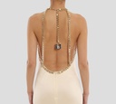 Elisabetta Franchi - VESTIDO CREMA BORDE DE CADENAS DORADAS