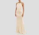Elisabetta Franchi - VESTIDO CREMA BORDE DE CADENAS DORADAS