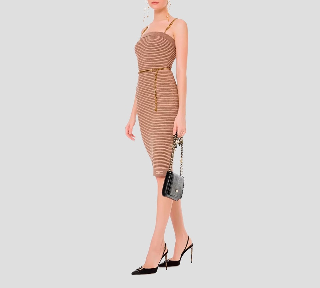 Elisabetta Franchi - VESTIDO ESTILO BAMBU CON CADENAS DORADAS