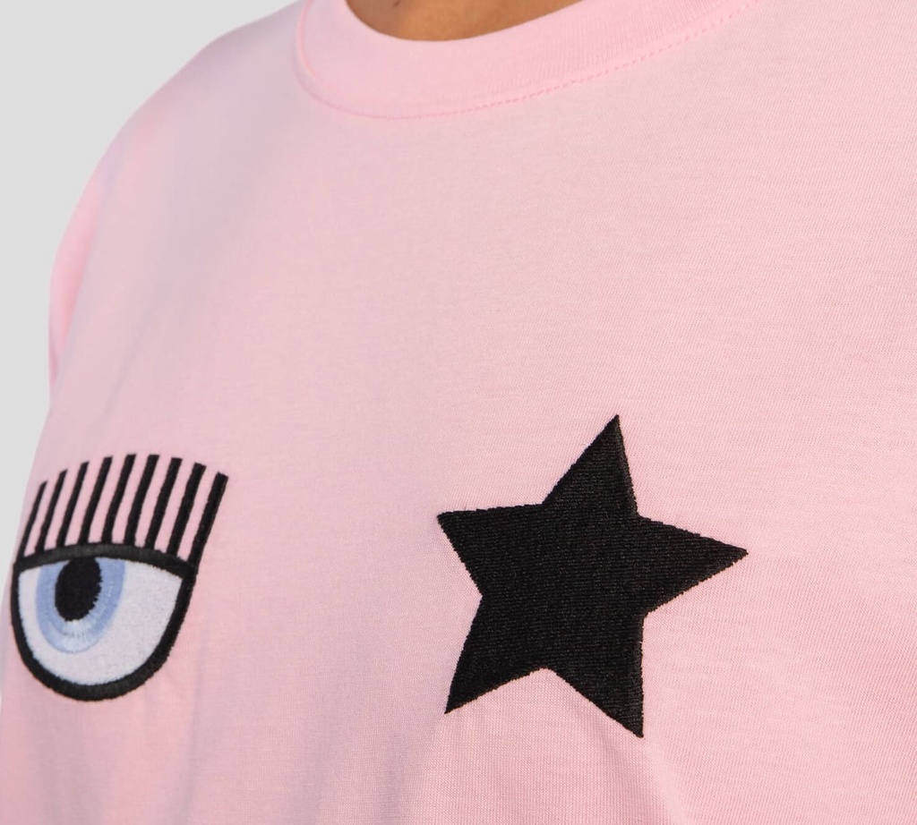 Chiara Ferragni - FRANELA MANGA CORTA ROSADA CON LOGO DE OJO Y ESTRELLA