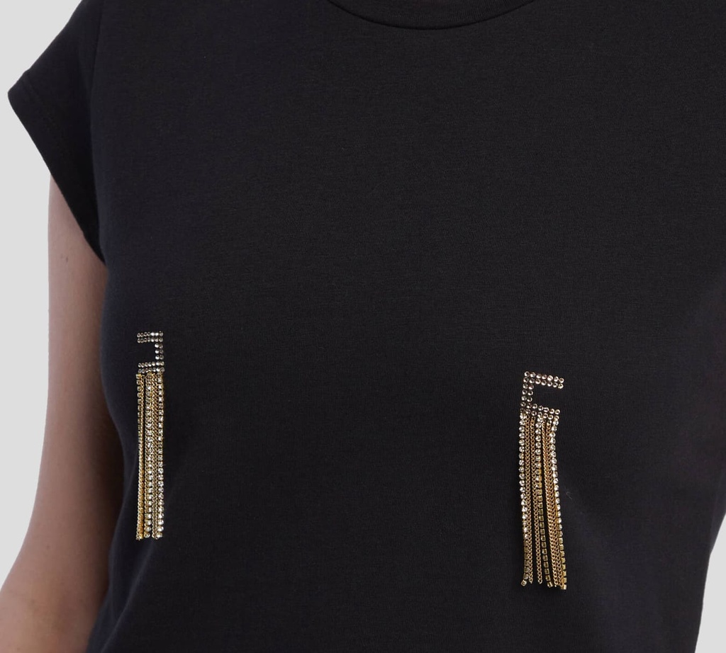 Elisabetta Franchi - FRANELA NEGRA CON COLGANTES