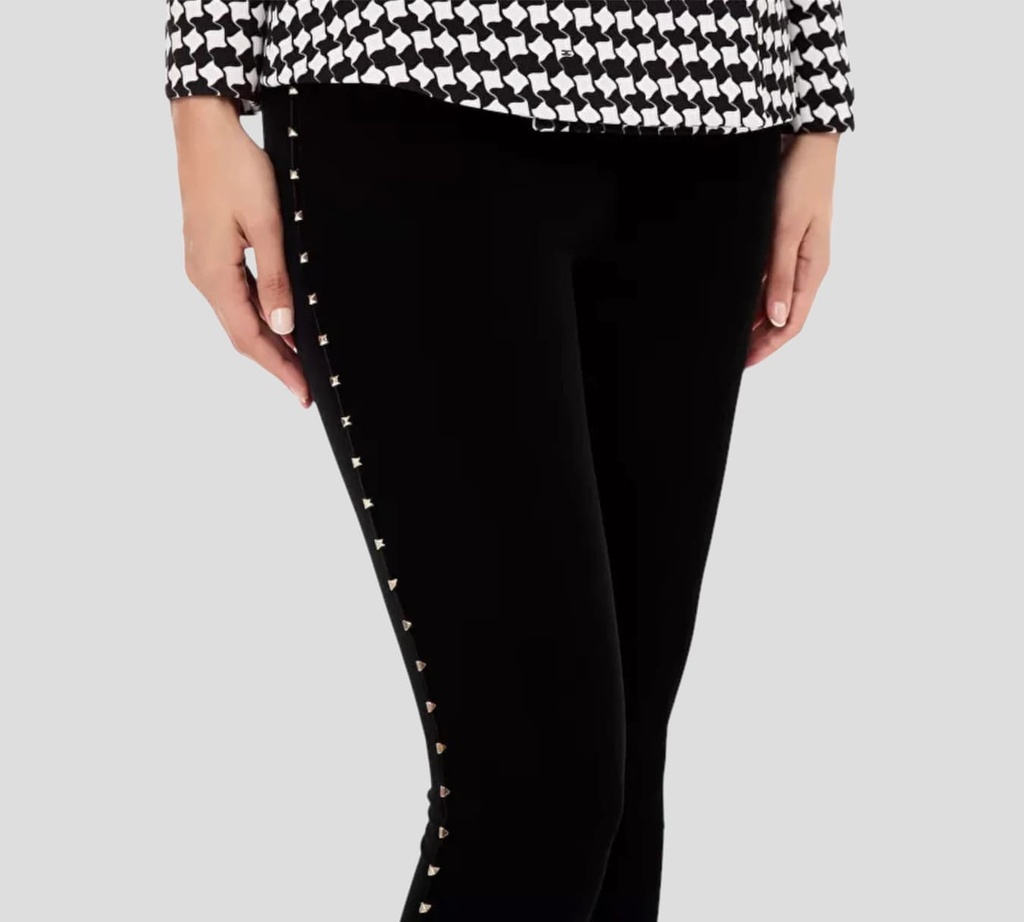 Elisabetta Franchi - PANTALON DE GAMUSA NEGRO CON DETALLES DORADOS