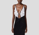 Elisabetta Franchi - VESTIDO LARGO DE SEDA Y TUL CON FLORES 3D BORDADAS 