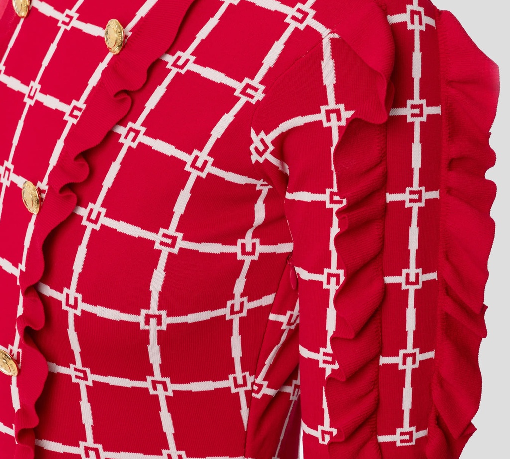 Elisabetta Franchi - VESTIDO ROJO CON PATRON DE LOGO EN BLANCO