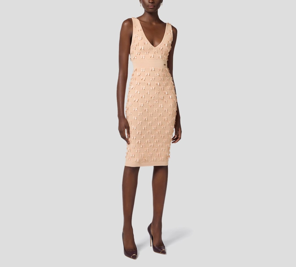 Elisabetta Franchi - VESTIDO MIDI EN VISCOSA DE PUNTO ELÁSTICO CON LAZOS