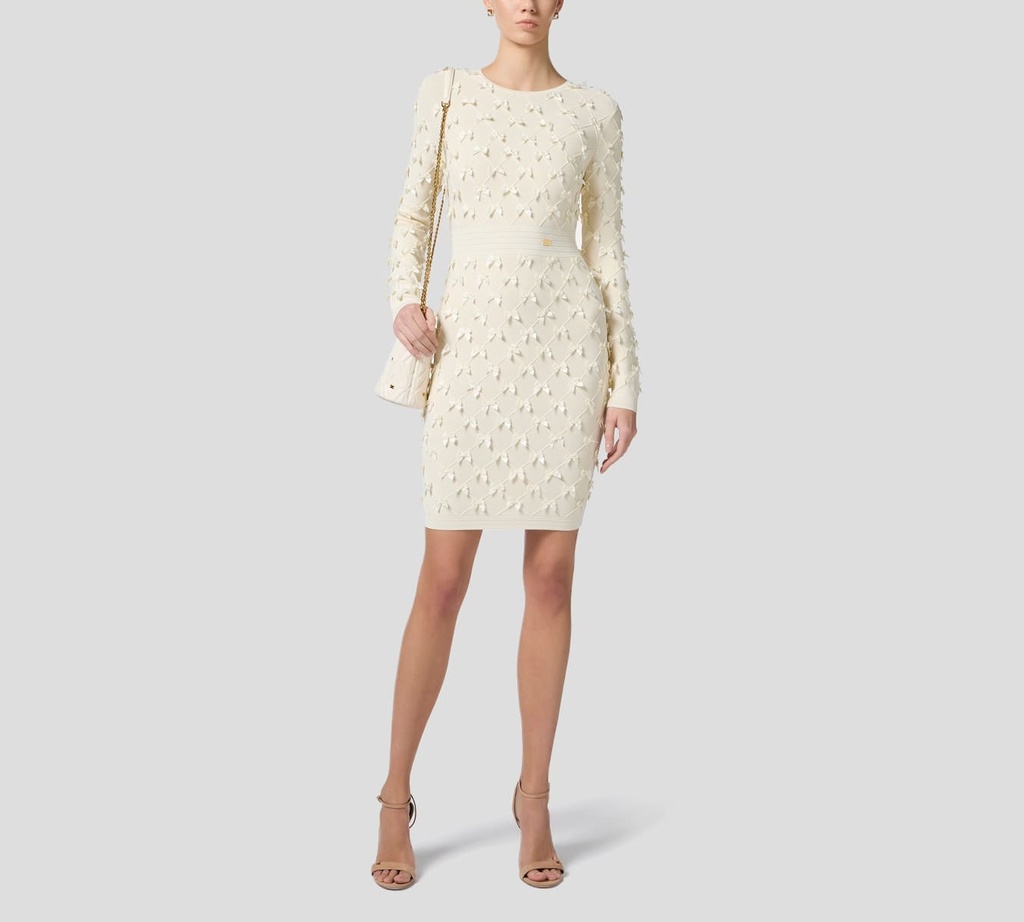 Elisabetta Franchi - VESTIDO MANGA LARGA DE PUNTO EN VISCOSA ELÁSTICA CON LAZOS