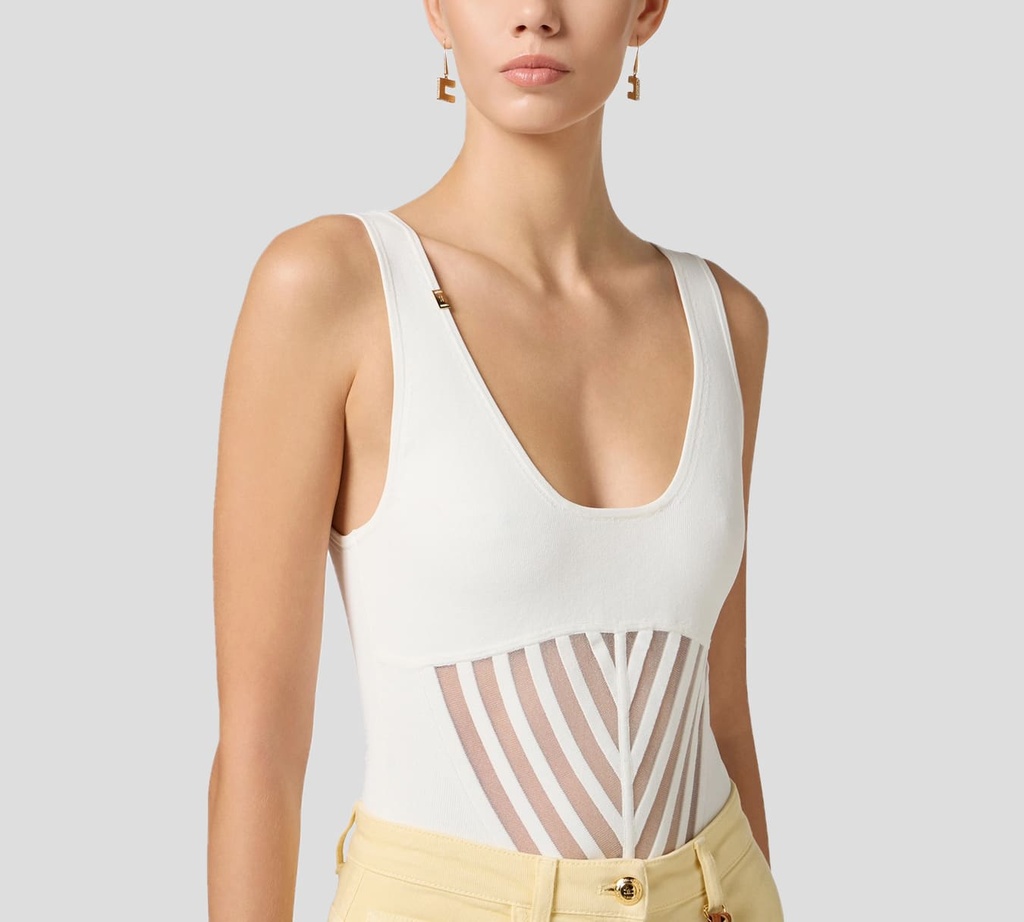 Elisabetta Franchi - BODY SIN MANGAS EN VISCOSA CON TRANSPARENCIAS