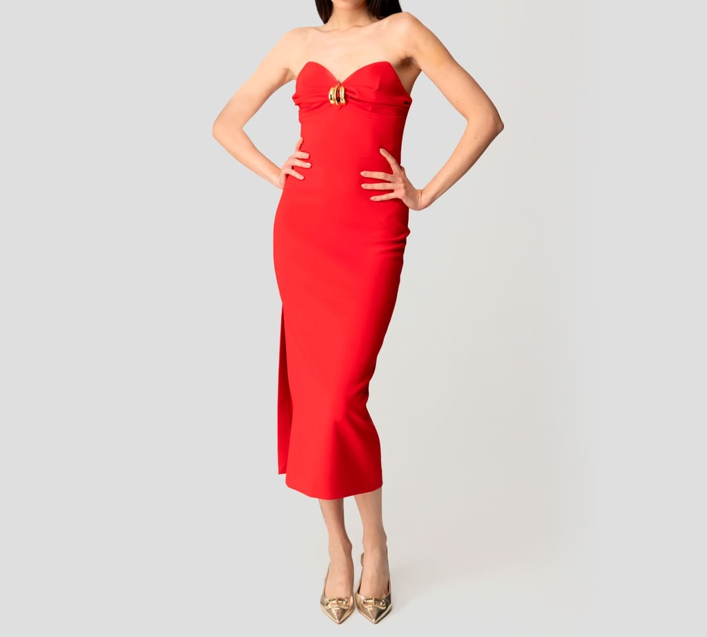 Elisabetta Franchi - VESTIDO ROJO CON BROCHE EN EL PECHO