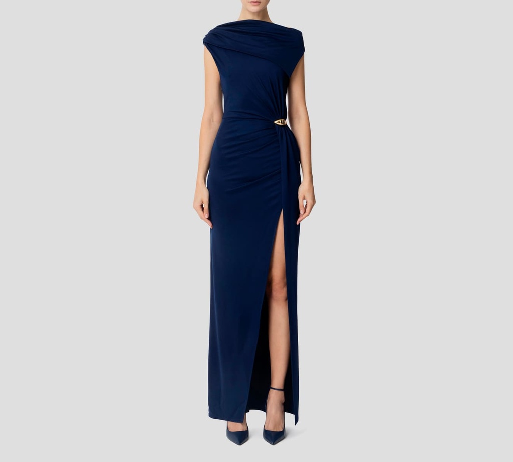 Elisabetta Franchi - VESTIDO AZUL REY CON BROCHE DORADO