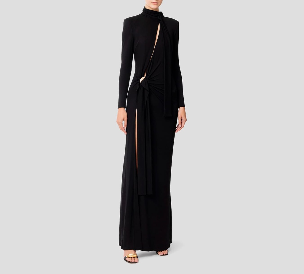 Elisabetta Franchi - VESTIDO NEGRO CON BROCHE DORADO Y BRILLANTE