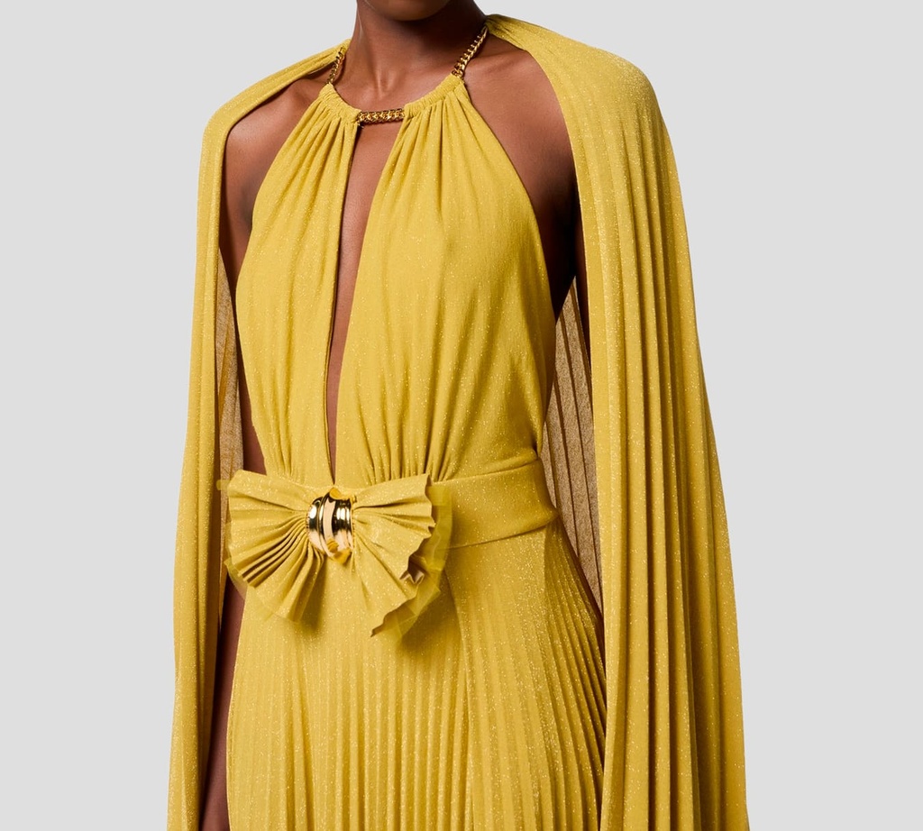 Elisabetta Franchi - VESTIDO VERDE CON LAZO Y BROCHE DORADO