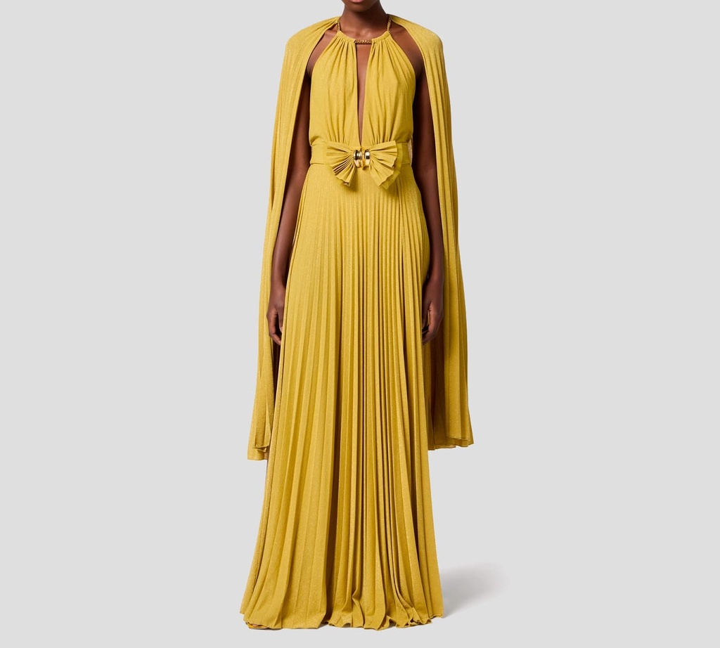 Elisabetta Franchi - VESTIDO VERDE CON LAZO Y BROCHE DORADO