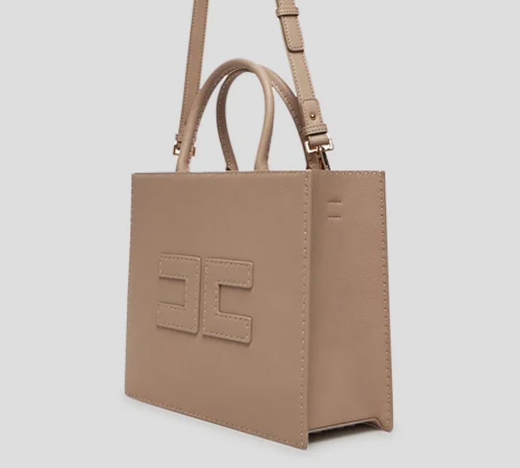 Elisabetta Franchi - CARTERA MARRON CLARO CON COSTURA BLANCA