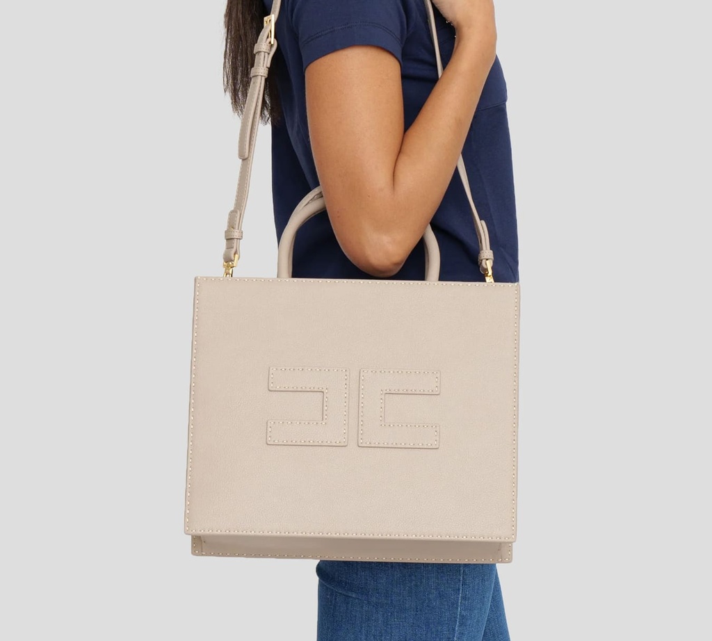 Elisabetta Franchi - CARTERA MARRON CLARO CON COSTURA BLANCA