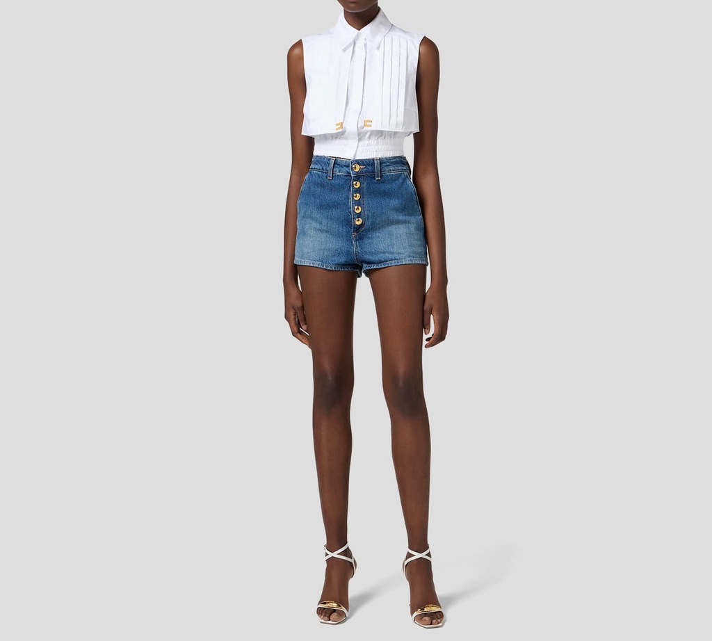 Elisabetta Franchi - TOP BLANCO CON PLIEGUES
