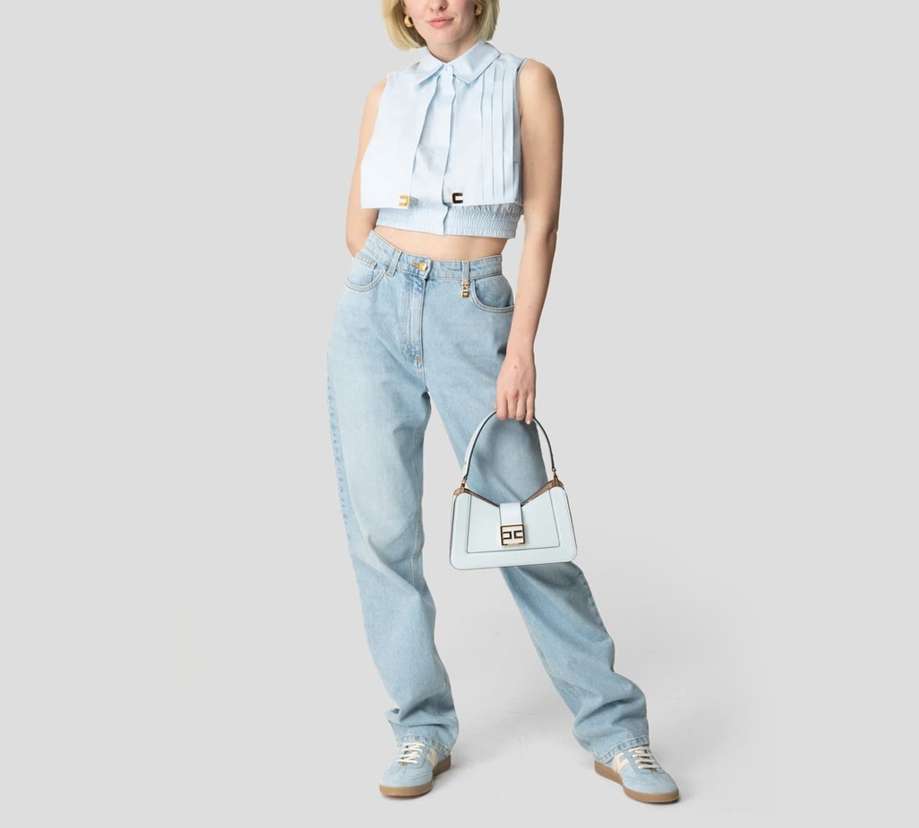 Elisabetta Franchi - BLUSA AZUL CLARO MANGA LARGA