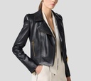Elisabetta Franchi - CHAQUETA DE CUERO NEGRO CON COSTURAS EN BLANCO