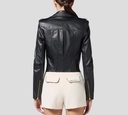 Elisabetta Franchi - CHAQUETA DE CUERO NEGRO CON COSTURAS EN BLANCO