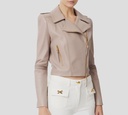Elisabetta Franchi - CHAQUETA DE CUERO BIKER CON COSTURAS CONTRASTANTES