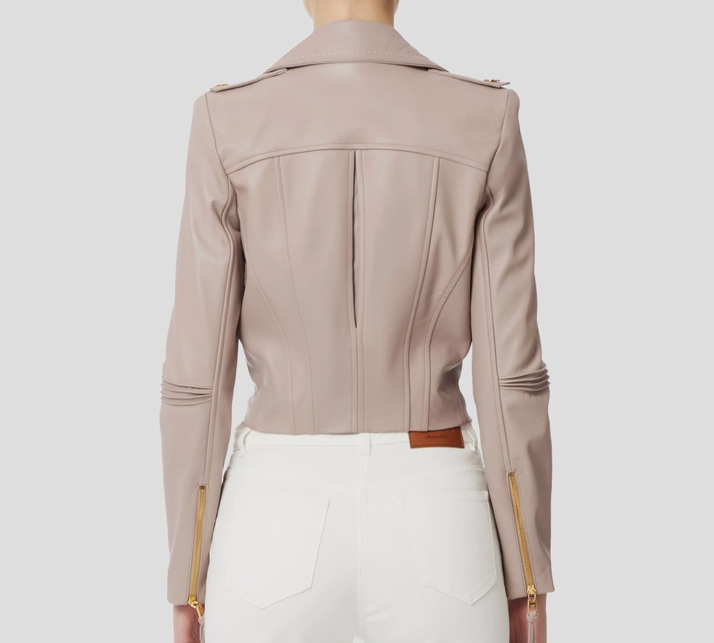 Elisabetta Franchi - CHAQUETA DE CUERO BIKER CON COSTURAS CONTRASTANTES