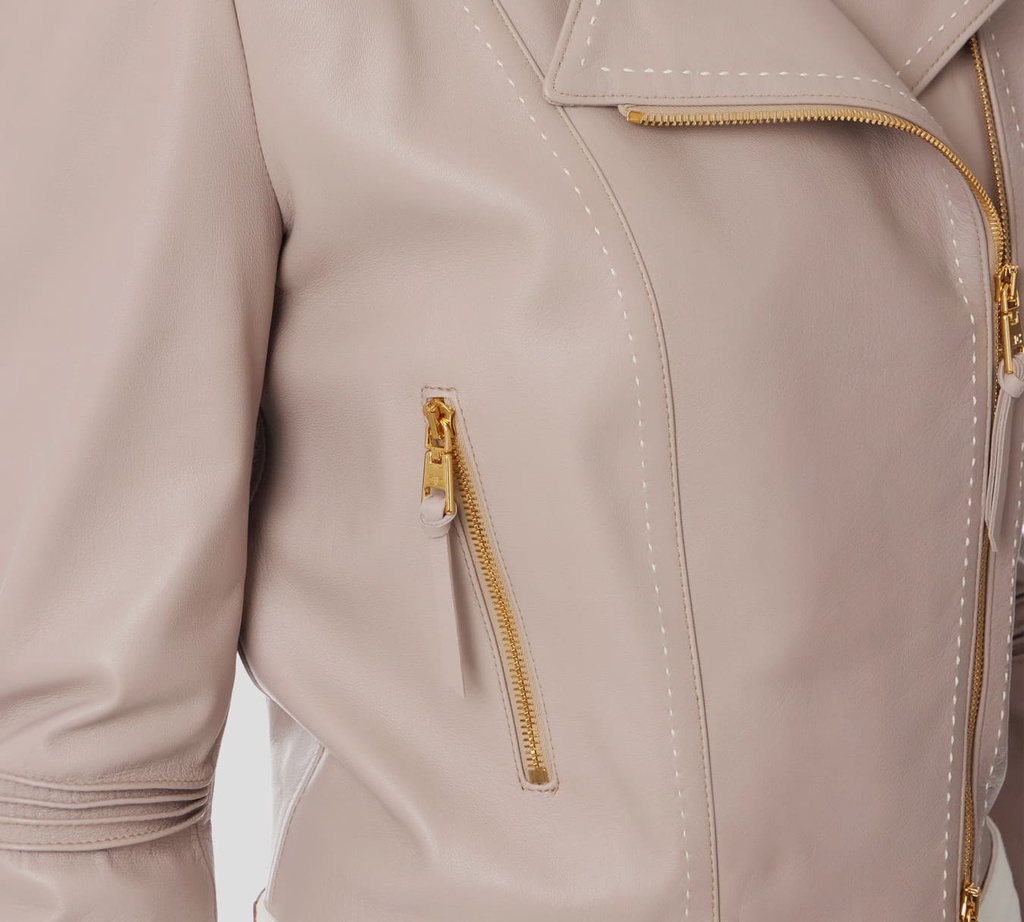Elisabetta Franchi - CHAQUETA DE CUERO BIKER CON COSTURAS CONTRASTANTES