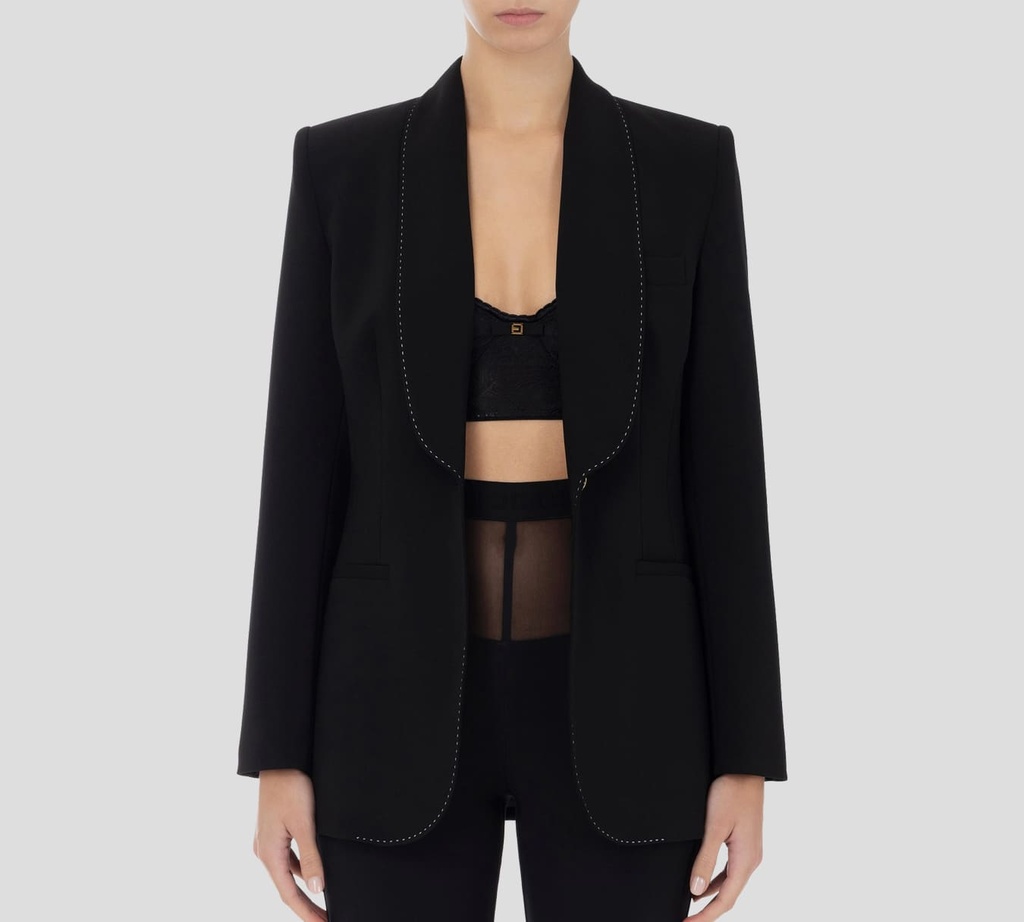 Elisabetta Franchi - BLAZER NEGRO CON COSTURA BLANCA EN SOLAPA