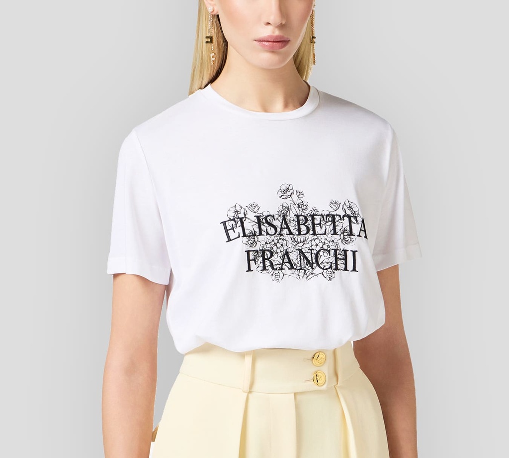 Elisabetta Franchi - FRANELA CUELLO REDONDO CON FLORES Y LOGO BORDADO