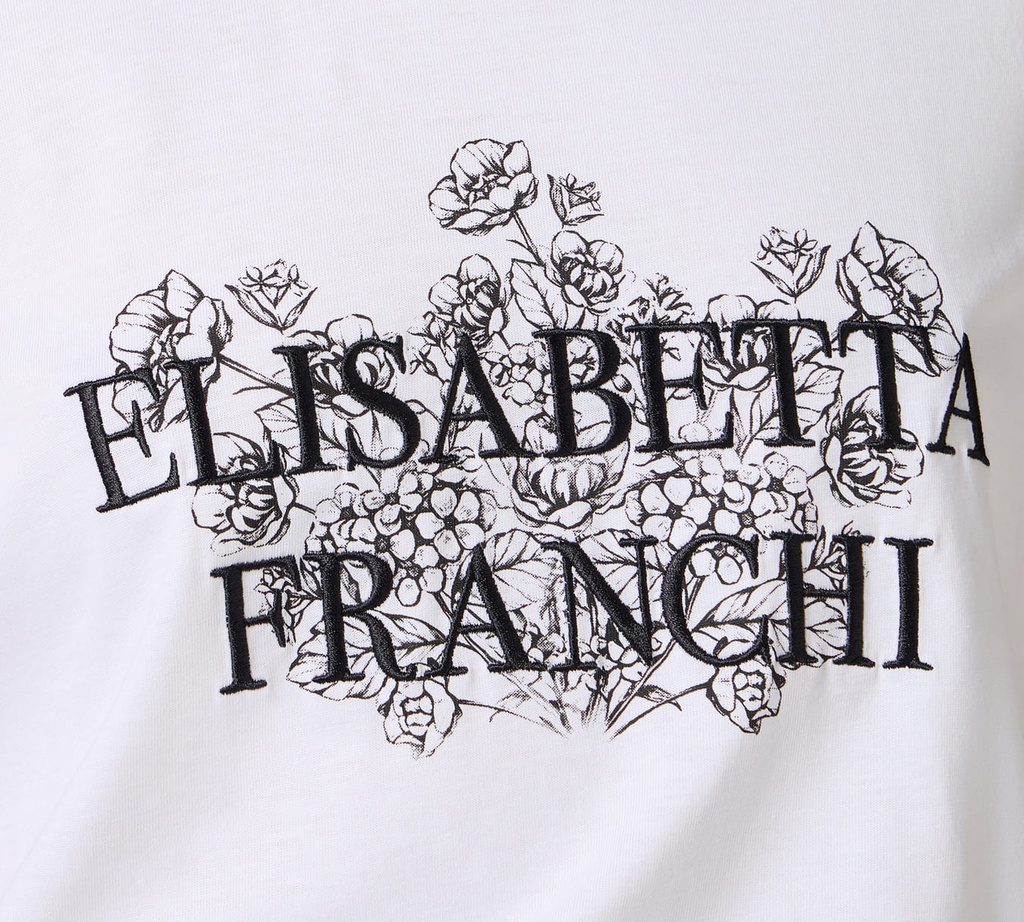 Elisabetta Franchi - FRANELA CUELLO REDONDO CON FLORES Y LOGO BORDADO