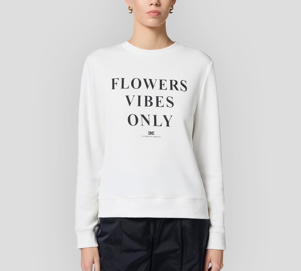 Elisabetta Franchi - SWEATER DE ALGODÓN MODAL CON ESTAMPADO FRONTAL