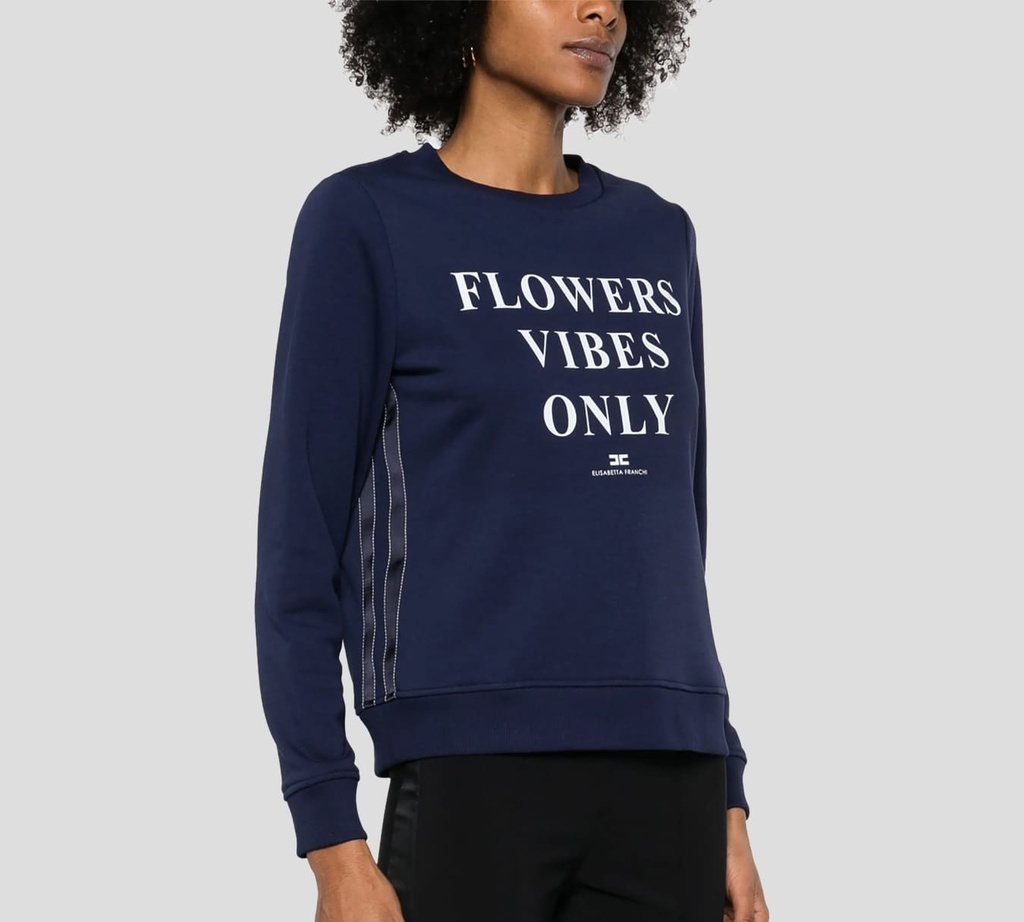 Elisabetta Franchi - SWEATER DE ALGODÓN MODAL CON ESTAMPADO FRONTAL