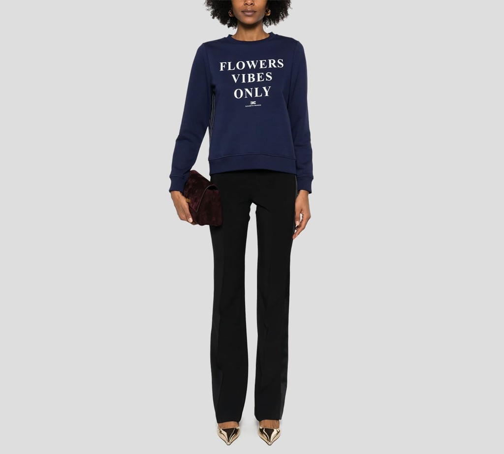 Elisabetta Franchi - SWEATER DE ALGODÓN MODAL CON ESTAMPADO FRONTAL