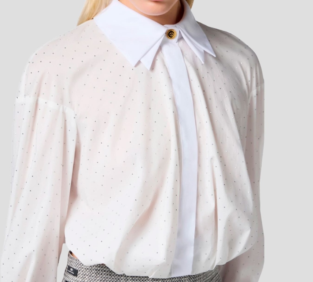 Elisabetta Franchi - TOP BLANCO MANGA LARGA CON BRILLANTES