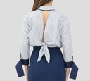 Elisabetta Franchi - TOPS MANGA LARGA BLANCO CON LINEAS Y PUÑOS AZULES