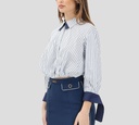 Elisabetta Franchi - TOPS MANGA LARGA BLANCO CON LINEAS Y PUÑOS AZULES