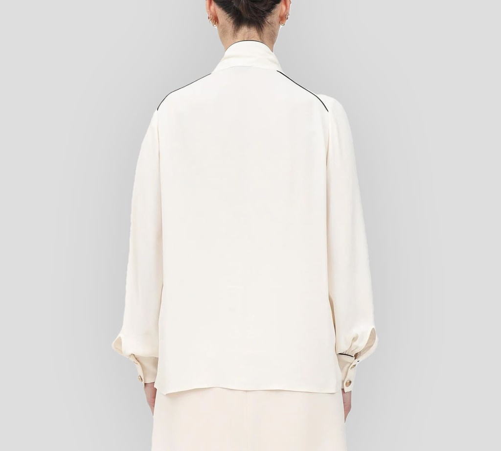 Elisabetta Franchi - BLUSA CON BUFANDA Y BORDES NEGROS