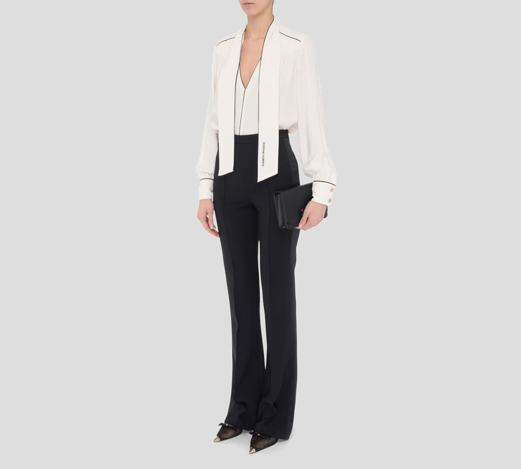 Elisabetta Franchi - BLUSA CON BUFANDA Y BORDES NEGROS