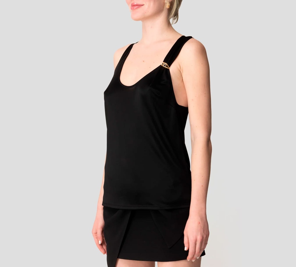 Elisabetta Franchi - BLUSA NEGRA CON PIN DORADO