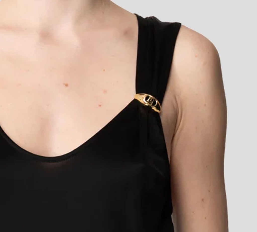 Elisabetta Franchi - BLUSA NEGRA CON PIN DORADO