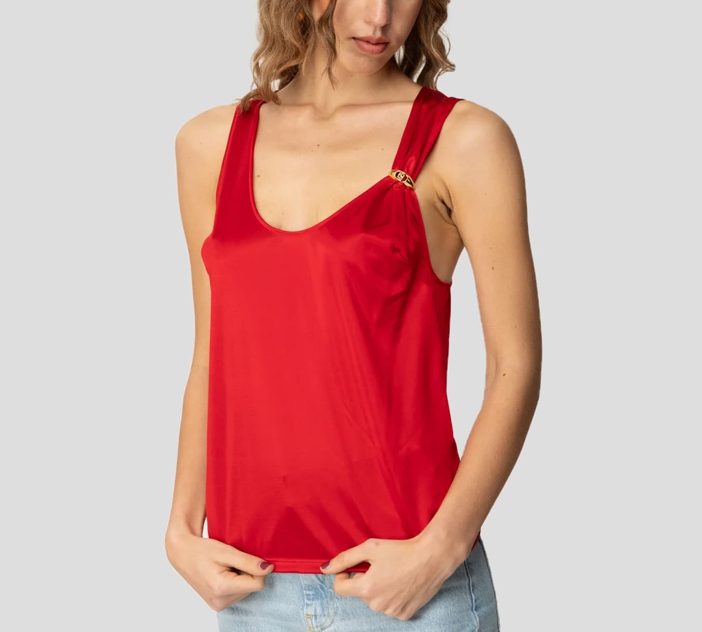Elisabetta Franchi - BLUSA ROJA CON PIN DORADO