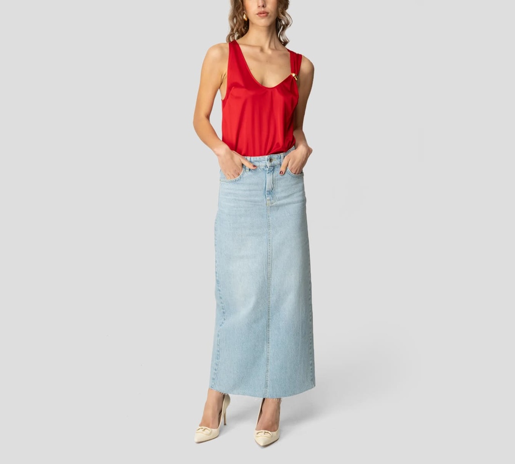Elisabetta Franchi - BLUSA ROJA CON PIN DORADO