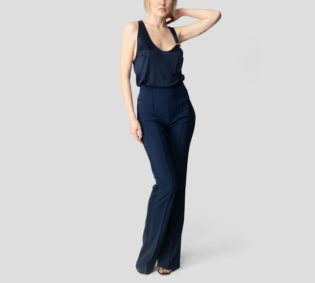 Elisabetta Franchi - BLUSA AZUL CON PIN DORADO